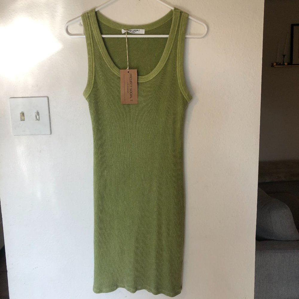 NWT - Project Social T - Press Play Fitted Mineral Wash Rib Mini Dress - Green